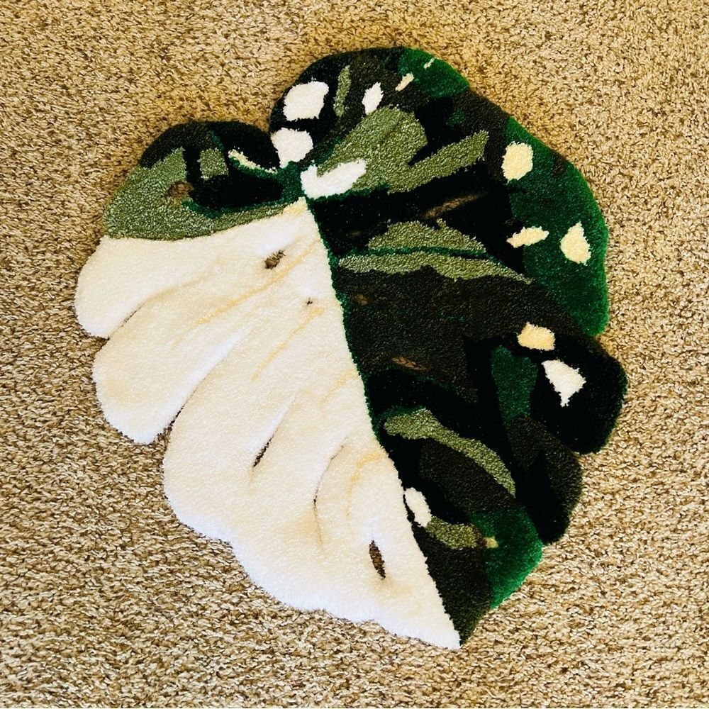 Handmade Custom Thai Constellation Variegated Monstera Tufted Rug - Picture 4 of 5